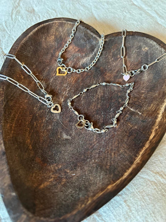 Bracelet à chainettes en acier inoxydable avec coeur